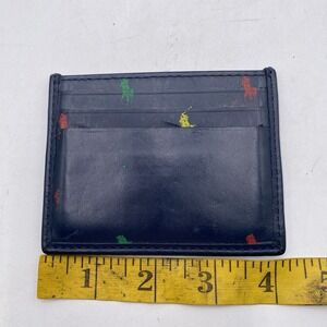 Polo Ralph Lauren Blue Leather Wallet Slim Card Case Pony Logo Print $75 VGC